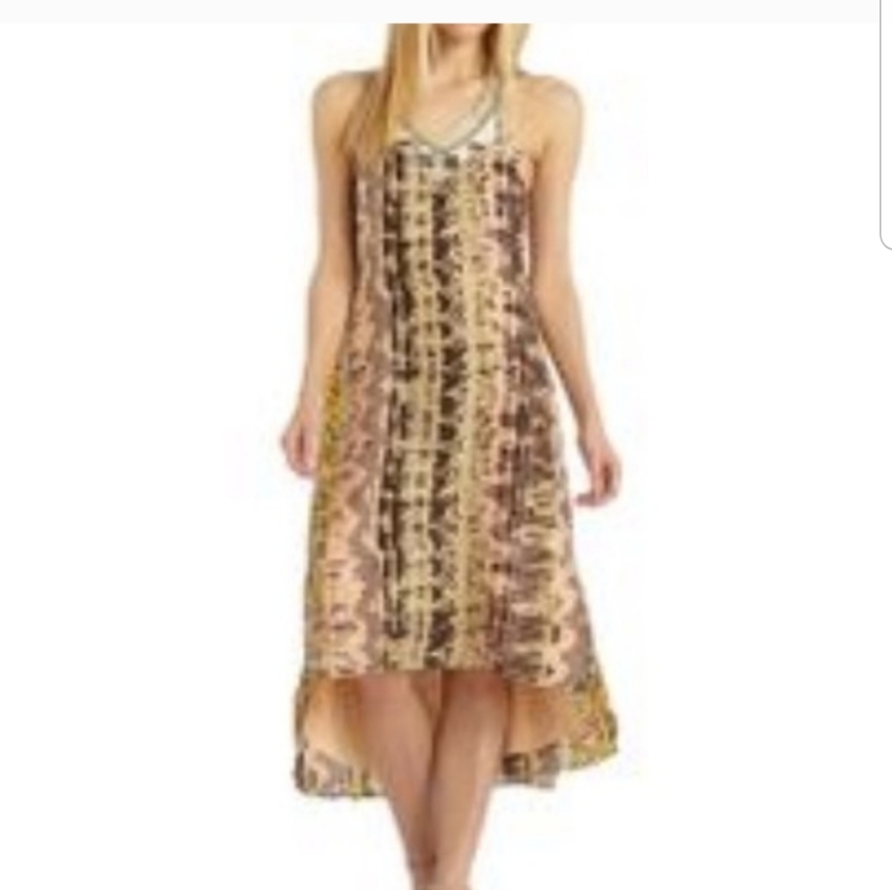 Love Sam Silk Beaded Tribal Print Halter Dress Xs